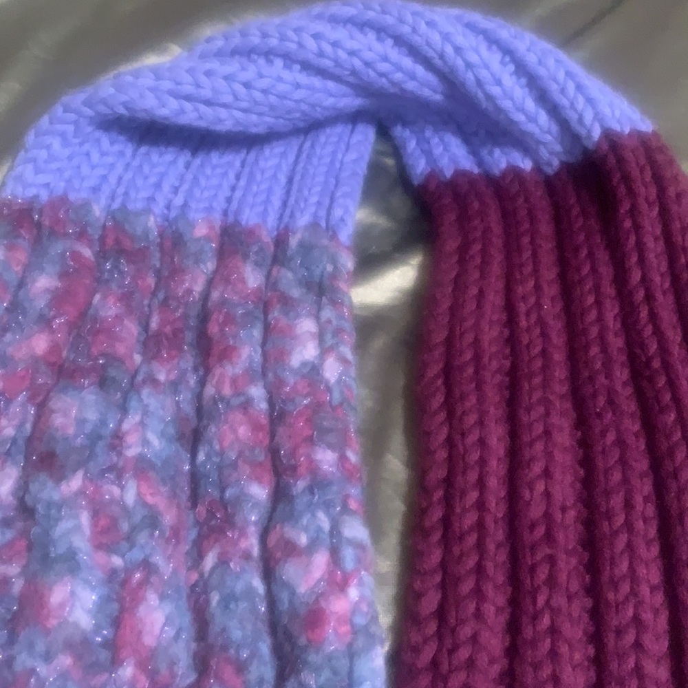 GAP KNIT SCARF 3 COLOR THICK WEAVE BURGUNDY BLUE TWEED